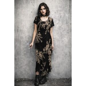 Vintage Black Floral Sequin Maxi Dress Size 8 Sheer Fairy WhimsyGoth Gringe